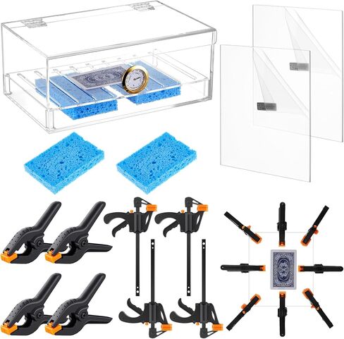 Chunful 11 Pcs Card Flattening Kit Included 1 Humidor Humidity Box, 2 Acrylic Plates, 4 Vises, 4 Clamps Card Care Tool Accessory Restoration Kit for Bent Trading Tcg Repair in Saudi Arabia