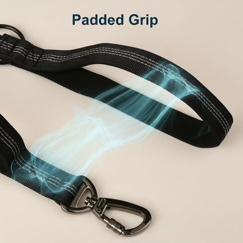 Heavy Duty Dog Leash with Dual Padded Handles, Reflective Stitching, Bungee Shock Absorber - 23-50in Adjustable Nylon Leash, Black in Kuwait
