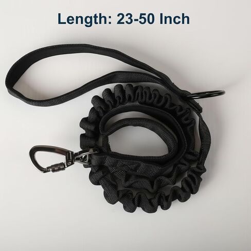 Heavy Duty Dog Leash with Dual Padded Handles, Reflective Stitching, Bungee Shock Absorber - 23-50in Adjustable Nylon Leash, Black in Kuwait