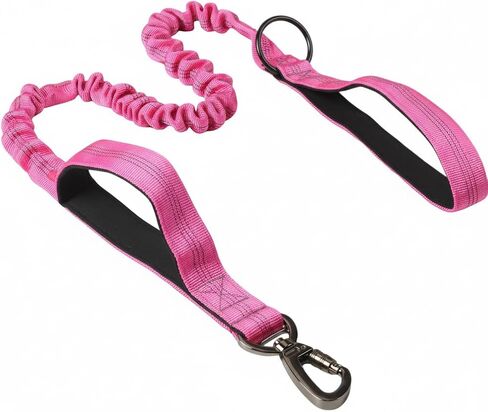 Heavy Duty Dog Leash with Dual Padded Handles, Reflective Stitching, Bungee Shock Absorber - 23-50in Adjustable Nylon Leash, Black in Kuwait