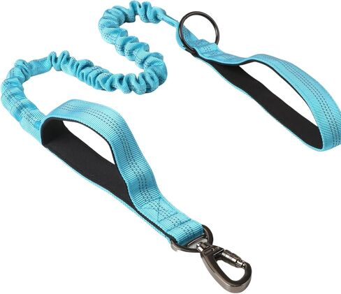 Heavy Duty Dog Leash with Dual Padded Handles, Reflective Stitching, Bungee Shock Absorber - 23-50in Adjustable Nylon Leash, Black in Kuwait