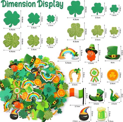 JULBEAR St. Patrick's Day Foam Sticker, 300Pcs Green Irish Lucky Shamrock Self Adhesive Foam Stickers Glitter Four Leaf Clover Stickers for Kids Party Favors DIY Crafts Decorations Supplies in Saudi Arabia