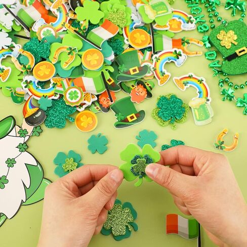 JULBEAR St. Patrick's Day Foam Sticker, 300Pcs Green Irish Lucky Shamrock Self Adhesive Foam Stickers Glitter Four Leaf Clover Stickers for Kids Party Favors DIY Crafts Decorations Supplies in Saudi Arabia