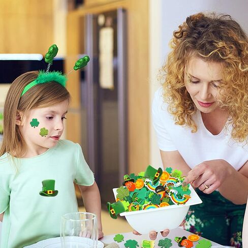 JULBEAR St. Patrick's Day Foam Sticker, 300Pcs Green Irish Lucky Shamrock Self Adhesive Foam Stickers Glitter Four Leaf Clover Stickers for Kids Party Favors DIY Crafts Decorations Supplies in Saudi Arabia
