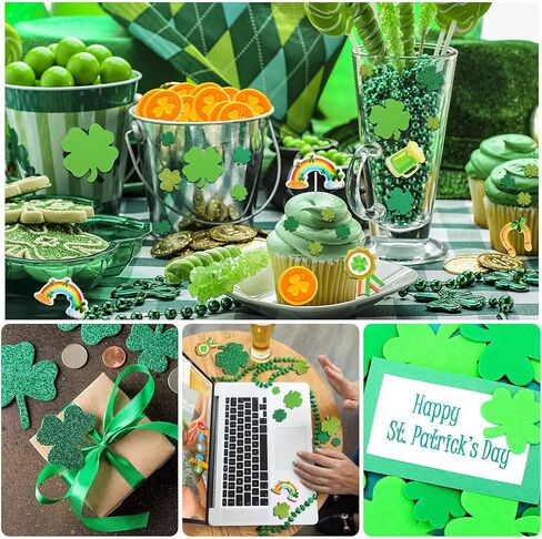 JULBEAR St. Patrick's Day Foam Sticker, 300Pcs Green Irish Lucky Shamrock Self Adhesive Foam Stickers Glitter Four Leaf Clover Stickers for Kids Party Favors DIY Crafts Decorations Supplies in Saudi Arabia
