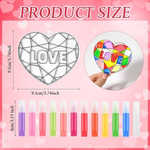 Blueweenly Valentine's Day Craft Kit 24 Pcs Heart Suncatchers Painting Crafts 12 Colored Paints Valentine's Day Suncatcher Decoration Window Paint Art Sun Catchers Gift Art Project(36 Pcs) in Saudi Arabia