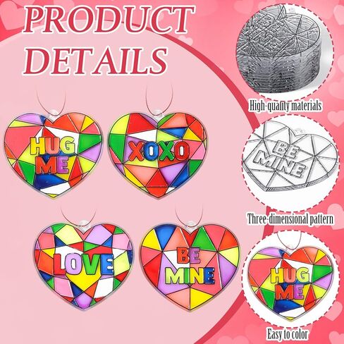 Blueweenly Valentine's Day Craft Kit 24 Pcs Heart Suncatchers Painting Crafts 12 Colored Paints Valentine's Day Suncatcher Decoration Window Paint Art Sun Catchers Gift Art Project(36 Pcs) in Saudi Arabia