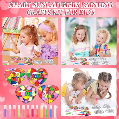 Blueweenly Valentine's Day Craft Kit 24 Pcs Heart Suncatchers Painting Crafts 12 Colored Paints Valentine's Day Suncatcher Decoration Window Paint Art Sun Catchers Gift Art Project(36 Pcs) in Saudi Arabia