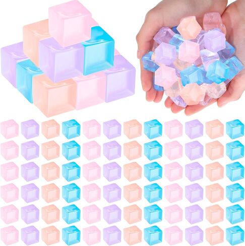 100 Pcs Mini Ice Cube Stress Balls Bulk Squeeze Square Ball Sensory Stress Relief Mini Ice Cube for Valentines Gifts Prize Birthday Party Favor Bags Box Filling, 4 Colors in Kuwait