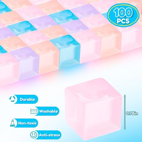 100 Pcs Mini Ice Cube Stress Balls Bulk Squeeze Square Ball Sensory Stress Relief Mini Ice Cube for Valentines Gifts Prize Birthday Party Favor Bags Box Filling, 4 Colors in Kuwait