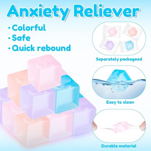 100 Pcs Mini Ice Cube Stress Balls Bulk Squeeze Square Ball Sensory Stress Relief Mini Ice Cube for Valentines Gifts Prize Birthday Party Favor Bags Box Filling, 4 Colors in Kuwait