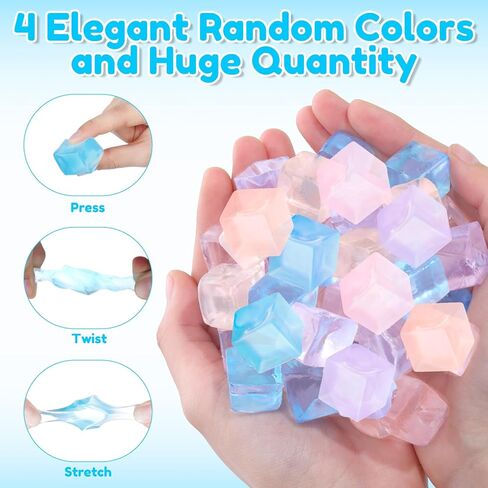 100 Pcs Mini Ice Cube Stress Balls Bulk Squeeze Square Ball Sensory Stress Relief Mini Ice Cube for Valentines Gifts Prize Birthday Party Favor Bags Box Filling, 4 Colors in Kuwait