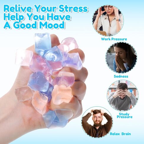 100 Pcs Mini Ice Cube Stress Balls Bulk Squeeze Square Ball Sensory Stress Relief Mini Ice Cube for Valentines Gifts Prize Birthday Party Favor Bags Box Filling, 4 Colors in Kuwait