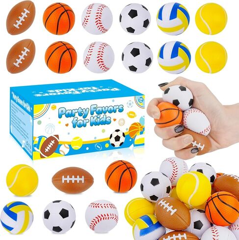 24 PCS Stress Balls, Sports Party Favors, Mini Sports Balls, Mini Foam Fidget Toys for Stress Anxiety Relief, Goodie Bag Stuffers, Office Classroom Stress Relief Gifts, Classroom Prizes in Saudi Arabia