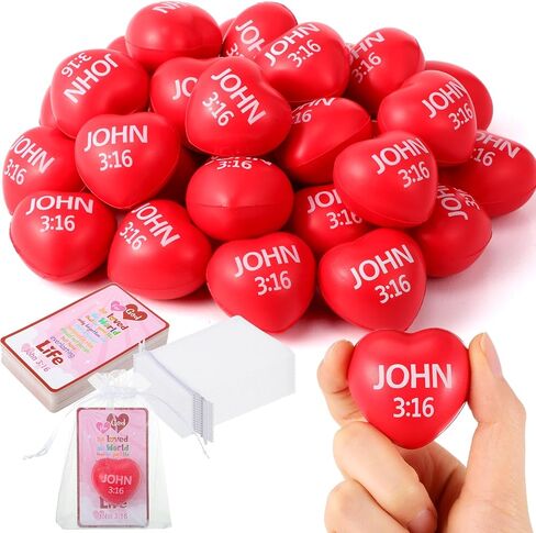 Zubebe 24 Sets Christian Valentines Day Gifts for Kid Christian Heart Stress Ball with Religious Valentines Cards John 3: 16 Squeeze Toys for Classroom Exchange Gift Jesus Catholic Church Party Favor in Saudi Arabia