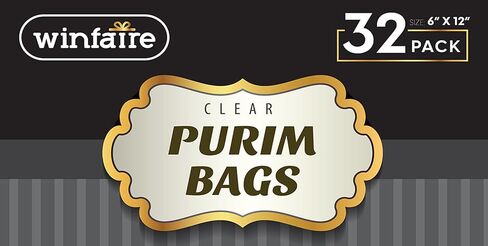 Winfaire Happy Purim Bags - 32 Pack 6" x 12" Purim Cellophane Treat Bags with Metallic Twist Ties in Saudi Arabia