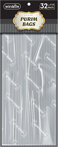 Winfaire Happy Purim Bags - 32 Pack 6" x 12" Purim Cellophane Treat Bags with Metallic Twist Ties in Saudi Arabia