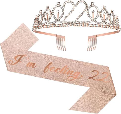 22nd Birthday Sash and Tiara, I'm feeling 22 Sash and 22 Crown, Happy 22nd Birthday Gifts for Party Favors Supplies and Decorations, Rose Gold in Saudi Arabia