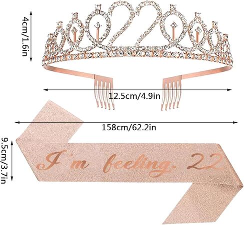22nd Birthday Sash and Tiara, I'm feeling 22 Sash and 22 Crown, Happy 22nd Birthday Gifts for Party Favors Supplies and Decorations, Rose Gold in Saudi Arabia