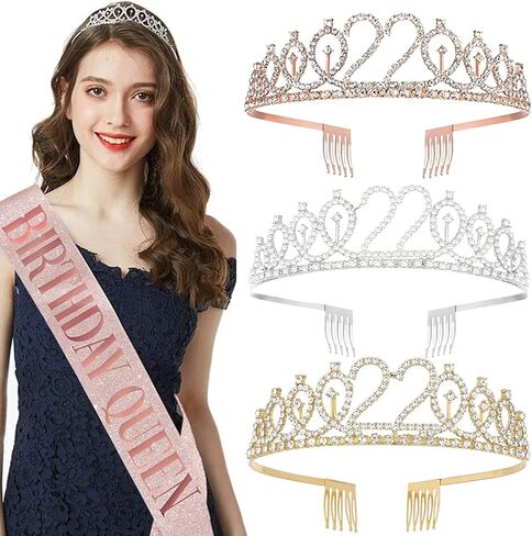 22nd Birthday Sash and Tiara, I'm feeling 22 Sash and 22 Crown, Happy 22nd Birthday Gifts for Party Favors Supplies and Decorations, Rose Gold in Saudi Arabia