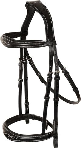 Exion Hunter Anatomic English Bridle for Horses with Rubber Reins | Premium Leather Designer Raised Padded Bridle | Show, Jumping & Training Bridle | Black & Brown | Full, Cob, Over Sizes in Kuwait