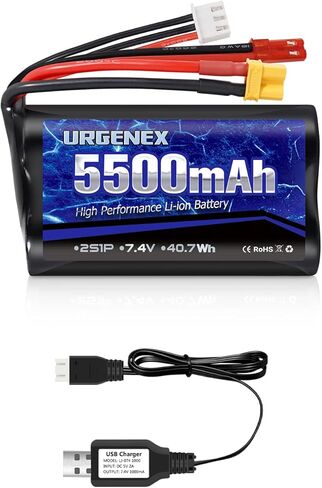 بطارية URGENEX TX16S بقدرة 5500 مللي أمبير في الساعة بقدرة عالية 7.4 فولت 2 ثانية مع قابس مزدوج XT30&JST مناسب لجهاز التحكم عن بعد Boxer/TX16S، TX18S، RC4GS، RC6GS، TX12 RC جهاز إرسال متوافق مع شاحنة سيارة RC in Kuwait