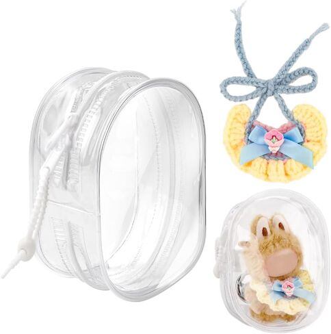 Clear Display Bag for 10cm Plush Figures,Blind Box Doll Protective Case with Anti-Theft Silicone Strap,13cm Dustproof Anti-Collision Storage Bag,PVC Portable Carrying Bag (2pcs Bags) in Saudi Arabia