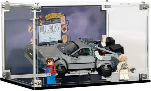 Display Case Compatible with Lego Speed Champions 77256 Time Machine from Back to The Future (2026) Acrylic Showcase with Stand and Themed Pre-Printed Background Set Not Included in Saudi Arabia