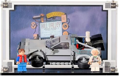 Display Case Compatible with Lego Speed Champions 77256 Time Machine from Back to The Future (2026) Acrylic Showcase with Stand and Themed Pre-Printed Background Set Not Included in Saudi Arabia