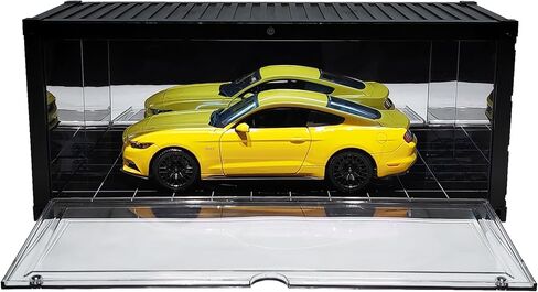 1/18 Scale Model Car Display Case with LED Light, Shipping Container Style Garage Diorama Show Case - Modern Mirror Reflective Interior, Grid Floor Showroom Design, Stackable Showcase for Diecast Vehi in Saudi Arabia
