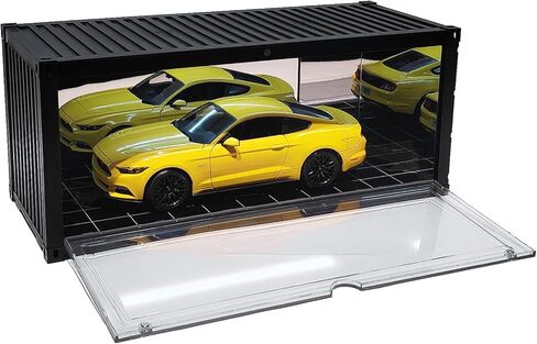 1/18 Scale Model Car Display Case with LED Light, Shipping Container Style Garage Diorama Show Case - Modern Mirror Reflective Interior, Grid Floor Showroom Design, Stackable Showcase for Diecast Vehi in Saudi Arabia