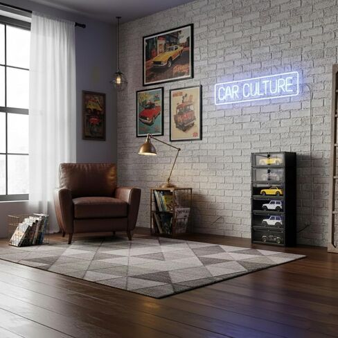 1/18 Scale Model Car Display Case with LED Light, Shipping Container Style Garage Diorama Show Case - Modern Mirror Reflective Interior, Grid Floor Showroom Design, Stackable Showcase for Diecast Vehi in Saudi Arabia