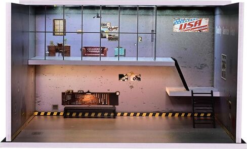 Diorama 1/64 Car Display Case Garage Repair Shop Model Fits for Hot Wheels Matchbox Mini GT Diecast Cars,Dimmable LED Lighting Car Maintenance Workshop Scene Display Case Model (American Workshop) in Saudi Arabia