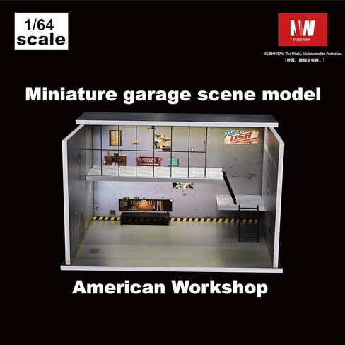 Diorama 1/64 Car Display Case Garage Repair Shop Model Fits for Hot Wheels Matchbox Mini GT Diecast Cars,Dimmable LED Lighting Car Maintenance Workshop Scene Display Case Model (American Workshop) in Saudi Arabia