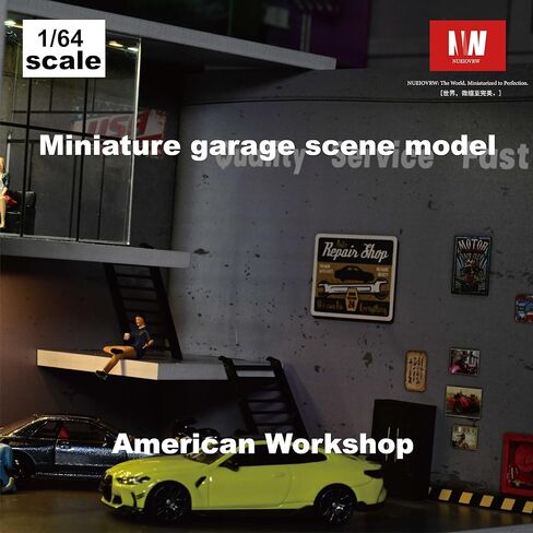 Diorama 1/64 Car Display Case Garage Repair Shop Model Fits for Hot Wheels Matchbox Mini GT Diecast Cars,Dimmable LED Lighting Car Maintenance Workshop Scene Display Case Model (American Workshop) in Saudi Arabia
