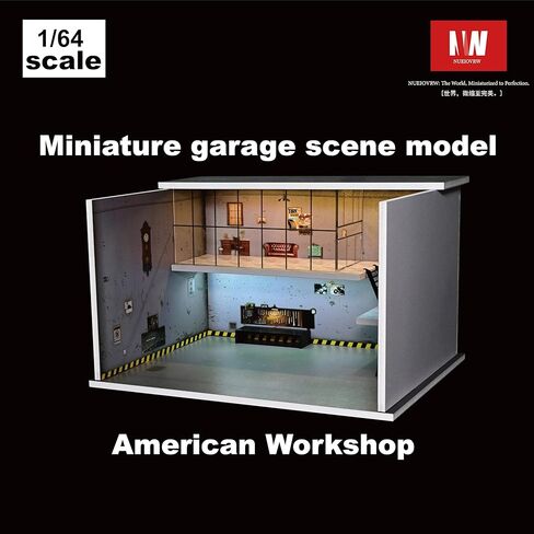 Diorama 1/64 Car Display Case Garage Repair Shop Model Fits for Hot Wheels Matchbox Mini GT Diecast Cars,Dimmable LED Lighting Car Maintenance Workshop Scene Display Case Model (American Workshop) in Saudi Arabia