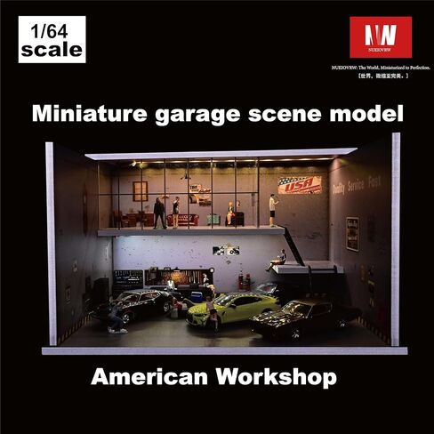 Diorama 1/64 Car Display Case Garage Repair Shop Model Fits for Hot Wheels Matchbox Mini GT Diecast Cars,Dimmable LED Lighting Car Maintenance Workshop Scene Display Case Model (American Workshop) in Saudi Arabia