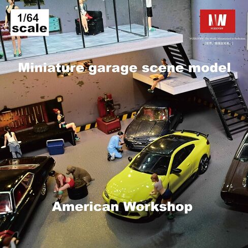 Diorama 1/64 Car Display Case Garage Repair Shop Model Fits for Hot Wheels Matchbox Mini GT Diecast Cars,Dimmable LED Lighting Car Maintenance Workshop Scene Display Case Model (American Workshop) in Saudi Arabia