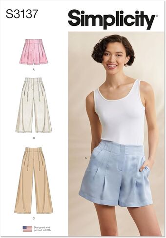 Simplicity SS3137D5 حزمة أنماط الخياطة للسراويل القصيرة والسراويل ذات الثنيات من Misses، رمز التصميم S3137، الأحجام 4-6-8-10-12 in Kuwait
