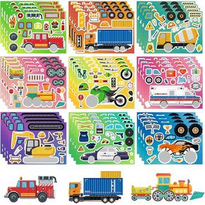 36 Sheets Vehicle Stickers, Make Your Own Truck Stickers for Kids, Mixed and Match Car Sticker for Construction Party Favors Classroom Exchange DIY Craft Birthday Gifts in Saudi Arabia
