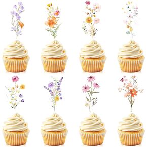 80 قطعة من زخارف حفلات أعياد الميلاد على شكل زهرة برية، زينة على شكل زهرة الزهور لتزيين كب كيك لحفلات استقبال المولود الجديد وحفلات الزفاف وحفلات الزفاف وديكور كعكة الزهور in Kuwait