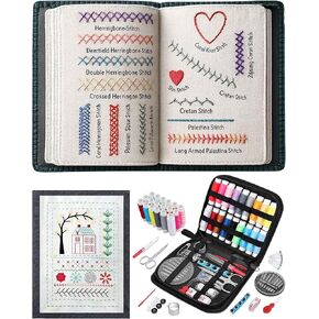 FEIYUENO 2026 Portable Embroidery Stitch Book Kit, 138 Illustrated Stitch Patterns, 86 PCS Tools Beginner Embroidery Kit for Adults & DIY Craft Lovers in Saudi Arabia