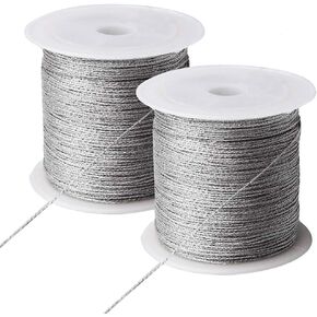 Pengxiaomei 218 Yards/656 Feet Metallic Cord, 2 Spool Metallic Thread Silver Jewelry Thread Silver Craft String Tinsel String Craft Making Cord(0.5mm) in Kuwait