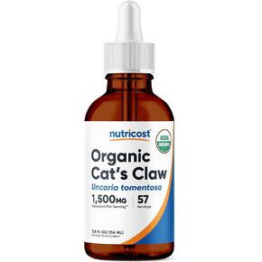 قطرات سائل مخلب القطط العضوية من Nutricost (ما يعادل 1500 مجم) 3.8 أونصة سائلة - Uncaria Tomentosa، عضوي من وزارة الزراعة الأمريكية، صديق للنباتيين، خالي من الكائنات المعدلة وراثيًا، خالي من الغلوتين، 57 حصة in Kuwait