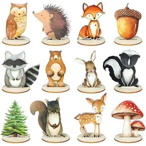 12 Pack Woodland Animal Decorations, Forest Themed Baby Shower & Kids Birthday Table Centerpieces, Rustic Woodland Nursery Decor for Home Office Farmhouse in Kuwait