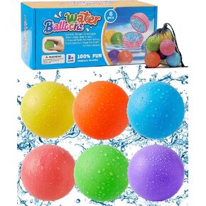 Reusable Water Balloons 6 Pcs, Quick-Fill Summer Water Toys for Pool Parties & Outdoor Beach Backyard Games, Durable Splash Balls for Kids in Kuwait