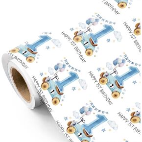 WRAPAHOLIC Racing Car 1st Birthday Wrapping Paper Roll - Mini Roll - 17 Inch x 16.5 Feet - Blue Happy 1st Birthday Race Car Wrapping Paper for Baby Boy, Kids Party, Baby Shower in Kuwait