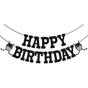 Ice Hockey Happy Birthday Banner, Boy Girl Ice Hockey Birthday Party Decorations, Hockey Fans Bday Decoration Supplies, Sport Themed Bday Banner Black Glitter in Saudi Arabia