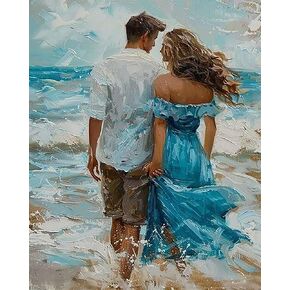 XTXGERL Paint by Numbers Kit for Adults Couple Seaside, Adults Paint by Number on Canvas Oil Painting Beginner Kit, DIY 3 Paintbrushes and Acrylic Paints Set, for Home Decor 16x20in (No Frame) in Saudi Arabia