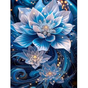 Skyboda Lotus 5D مجموعات الطلاء الماسي للبالغين، طقم فني ماسي للزهور الزرقاء للمبتدئين، نقاط ماسية دائرية كاملة مع أحجار كريمة فنية لتزيين جدران المنزل مقاس 12 × 16 بوصة in Kuwait